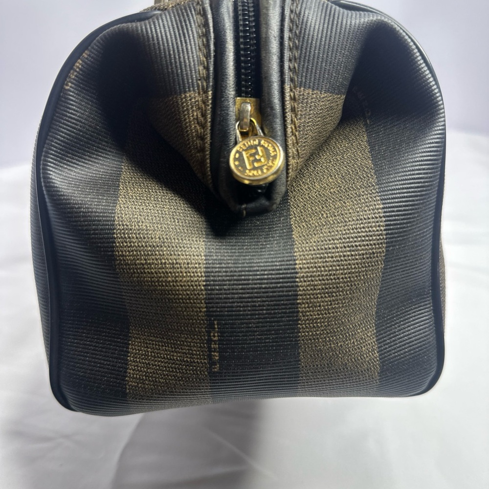 Fendi Black and Brown Striped Boston Handbag - Picture 3 of 10